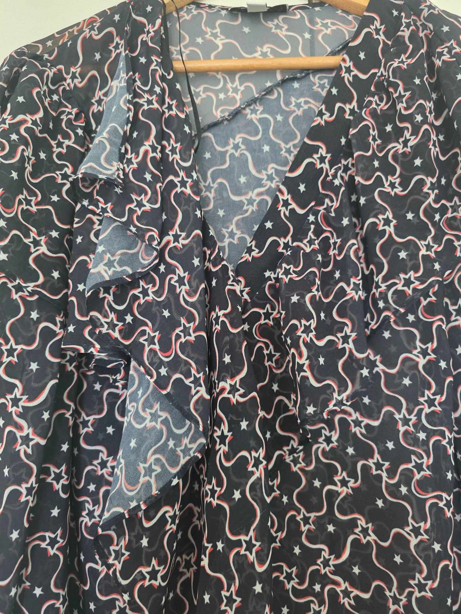 Asymmetric Ruffled Blue Red White Blouse | Topshop | Size 42 – photo 6